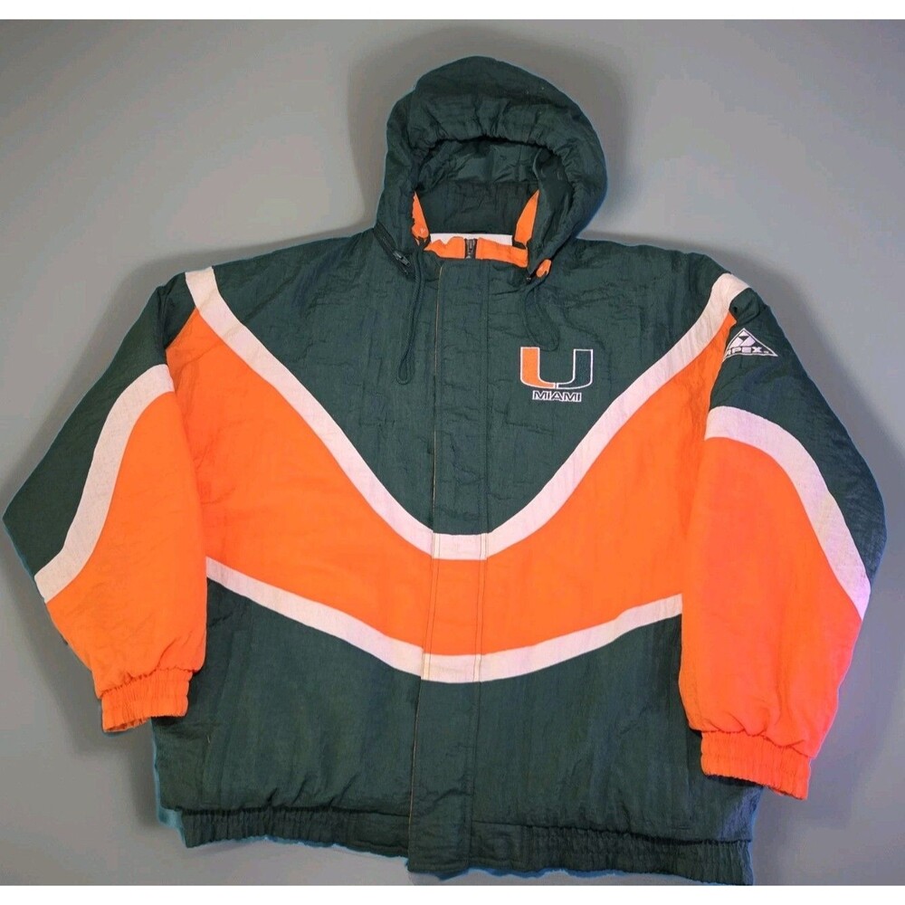 Vintage Apex One Varsity Miami Hurricanes Zip Up Windbreaker Jacket Size XL - Picture 2 of 9